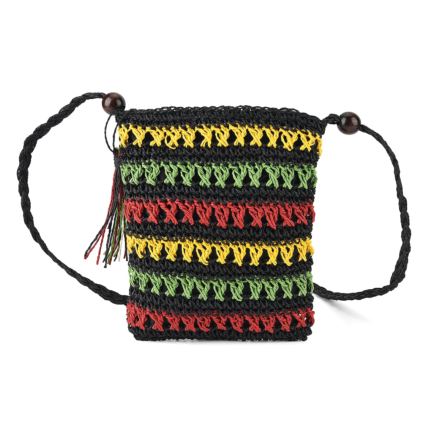 Striped Crochet Messenger Crossbody Bag - Black V32515875 0