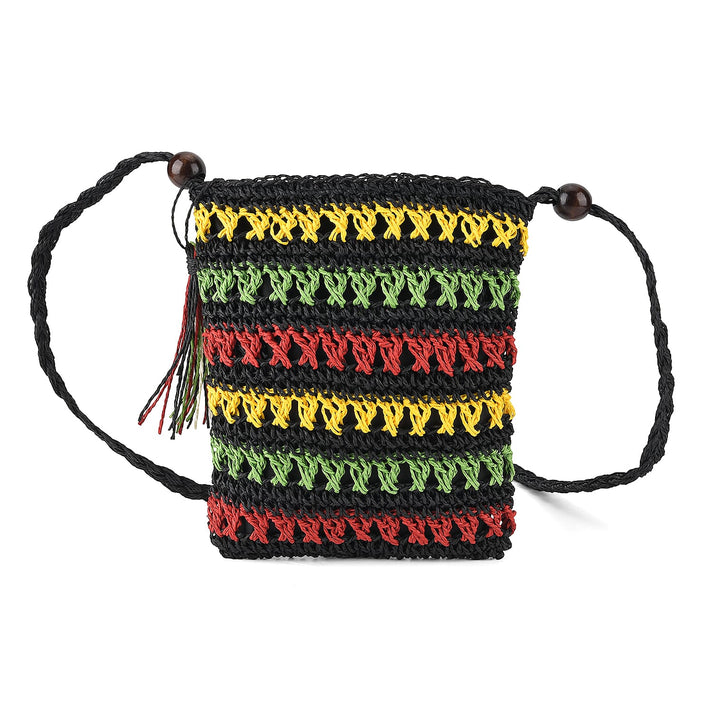 Striped Crochet Messenger Crossbody Bag - Black V32623185 1