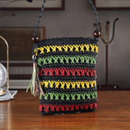 Striped Crochet Messenger Crossbody Bag - Black