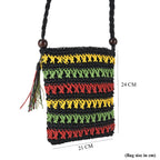 Striped Crochet Messenger Crossbody Bag - Black