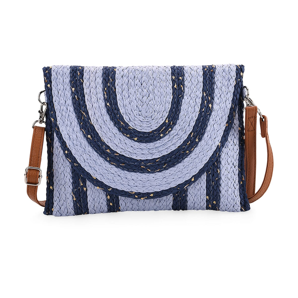 Bohemian Style Stripe Pattern Clutch with Long Adjustable Strap - Blue &amp; Black 8044472 0