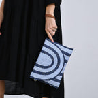 Bohemian Style Stripe Pattern Clutch with Long Adjustable Strap - Blue & Black