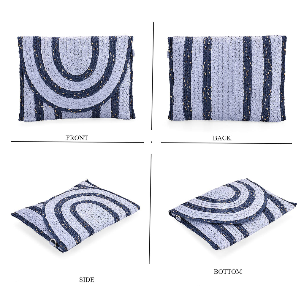 Bohemian Style Stripe Pattern Clutch with Long Adjustable Strap - Blue & Black