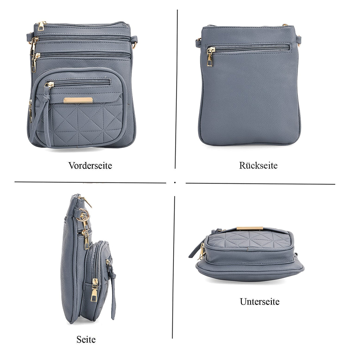 Quilted Crossbody Bag with Geometric Pattern Strap - Denim Blue 8077784 4
