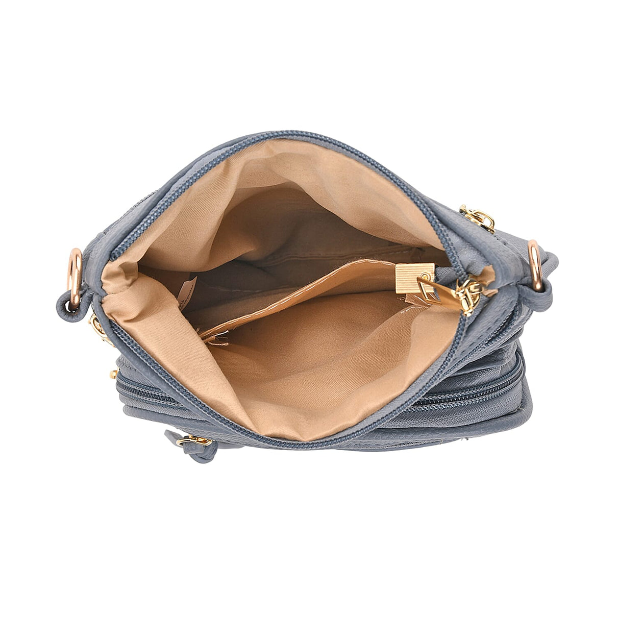 Quilted Crossbody Bag with Geometric Pattern Strap - Denim Blue 8077784 5