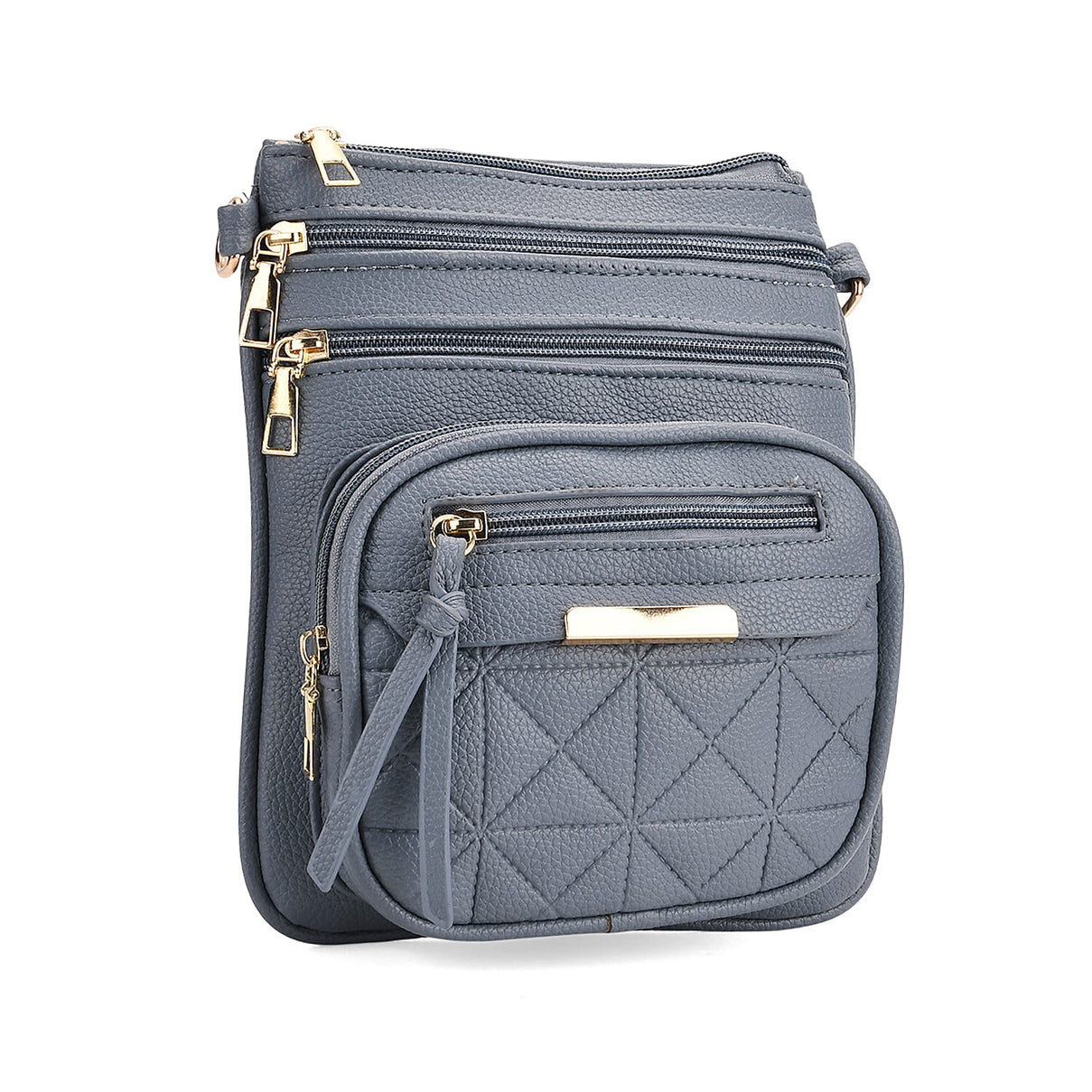 Quilted Crossbody Bag with Geometric Pattern Strap - Denim Blue 8077784 7