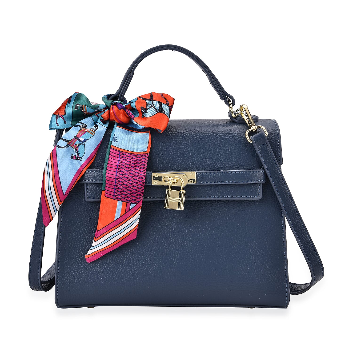 Kelly-Style Shoulder Bag with Scarf Accent &amp; Adjustable Strap - Blue 8042670 0