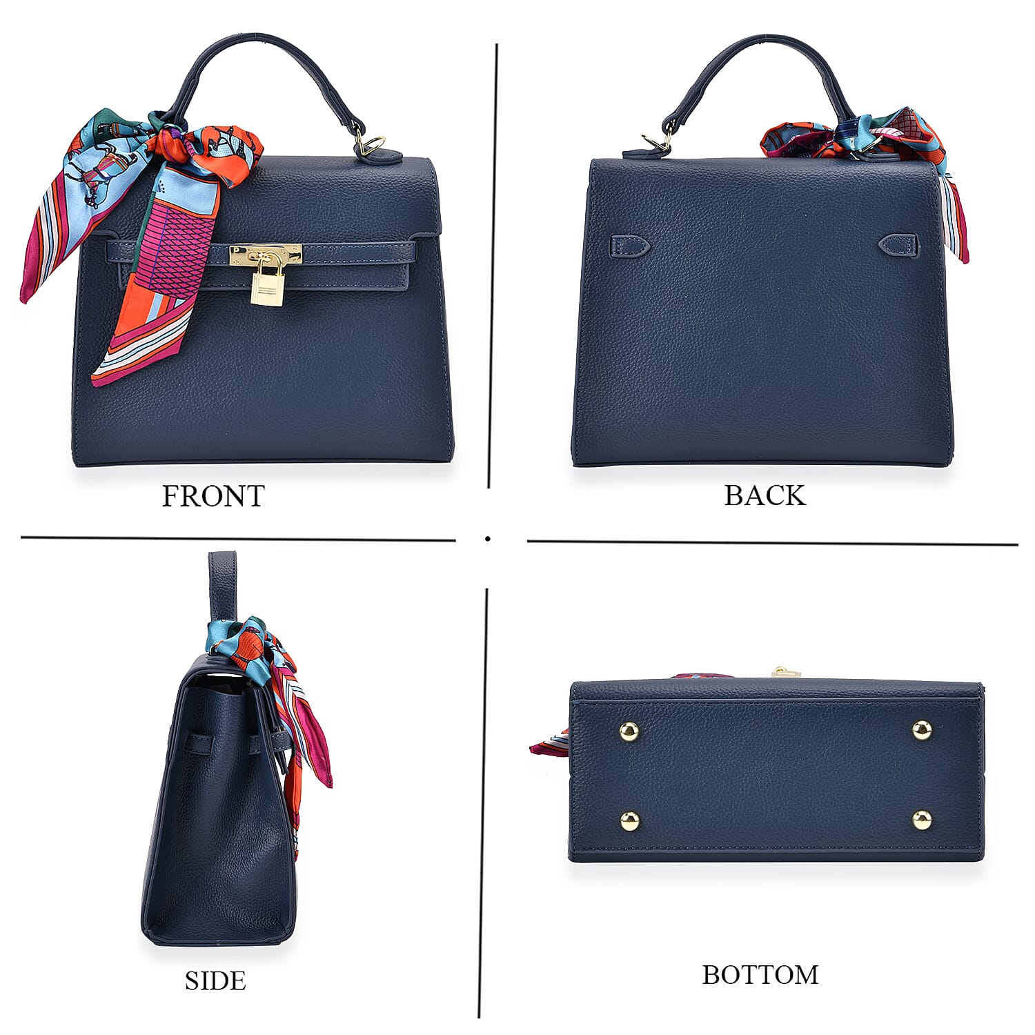 Kelly-Style Shoulder Bag with Scarf Accent &amp; Adjustable Strap - Blue 8042670 4