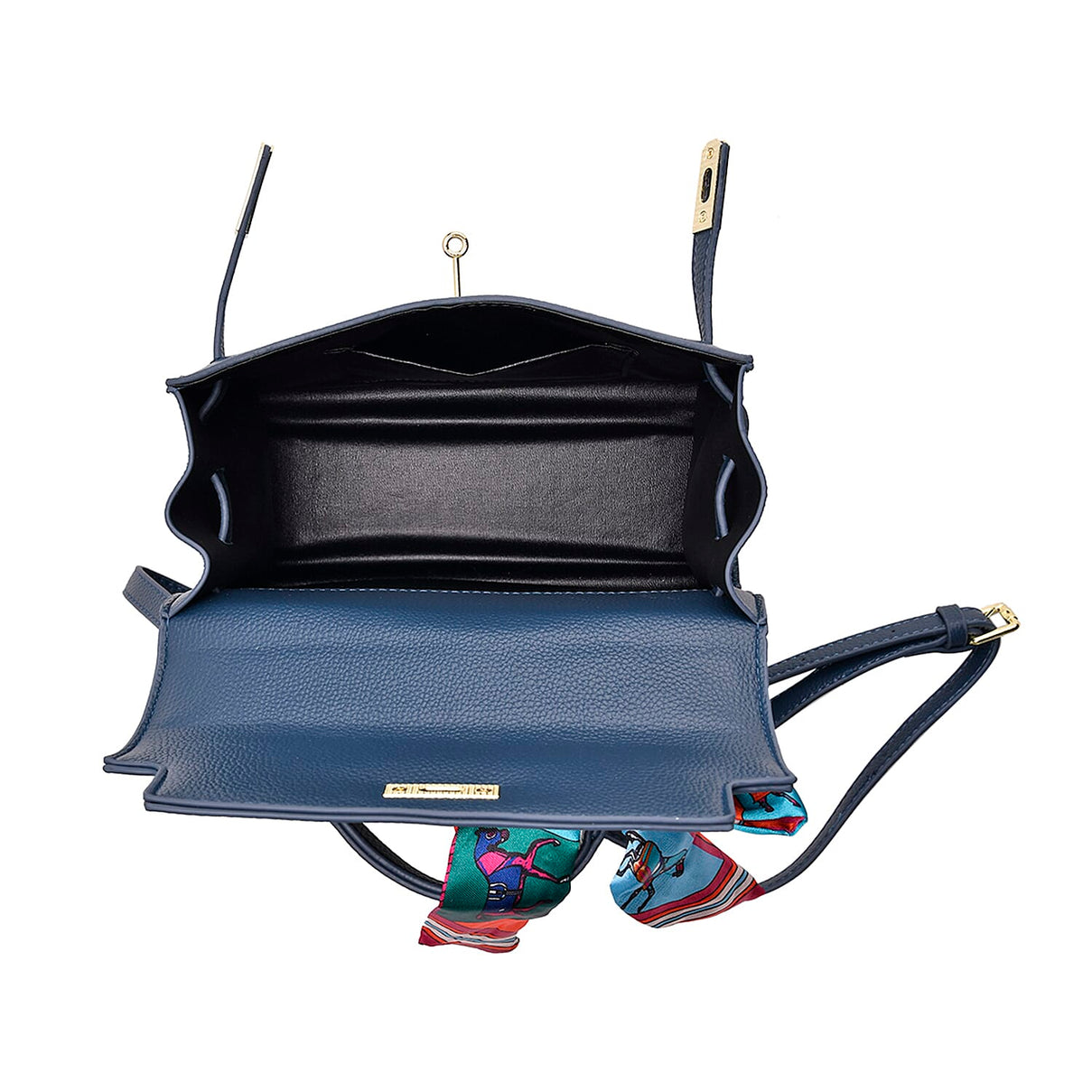 Kelly-Style Shoulder Bag with Scarf Accent &amp; Adjustable Strap - Blue 8042670 5