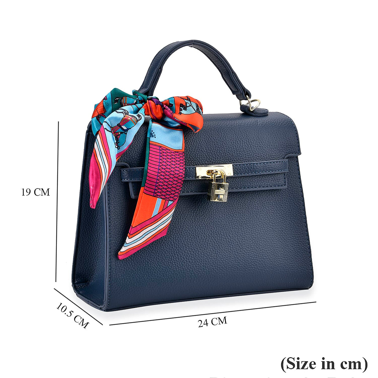 Kelly-Style Shoulder Bag with Scarf Accent &amp; Adjustable Strap - Blue 8042670 6