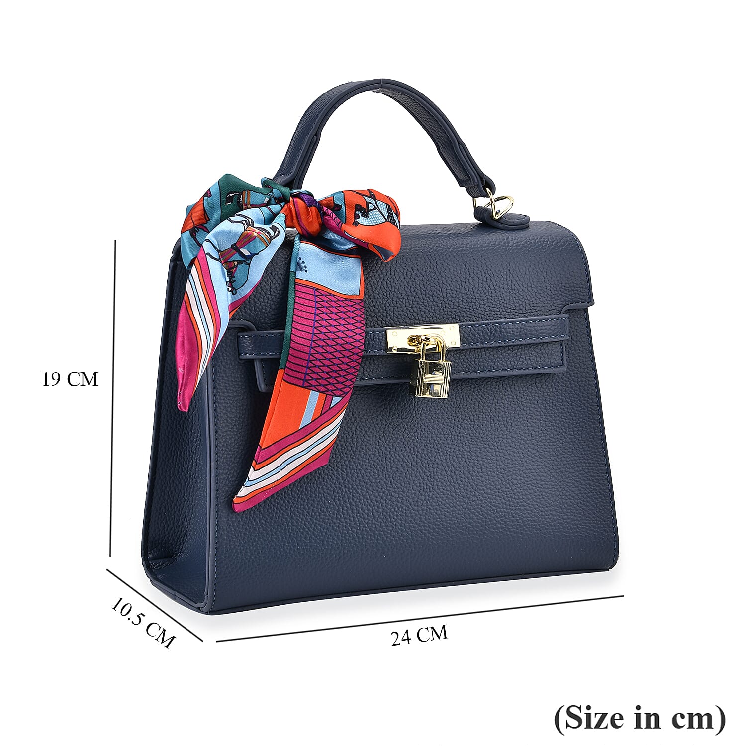 Kelly-Style Shoulder Bag with Scarf Accent &amp; Adjustable Strap - Blue 8042670 6
