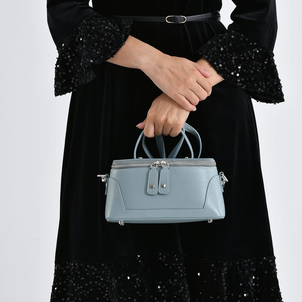 Milan Closeout- Full Grain 100% Genuine Leather Handbag -Grey