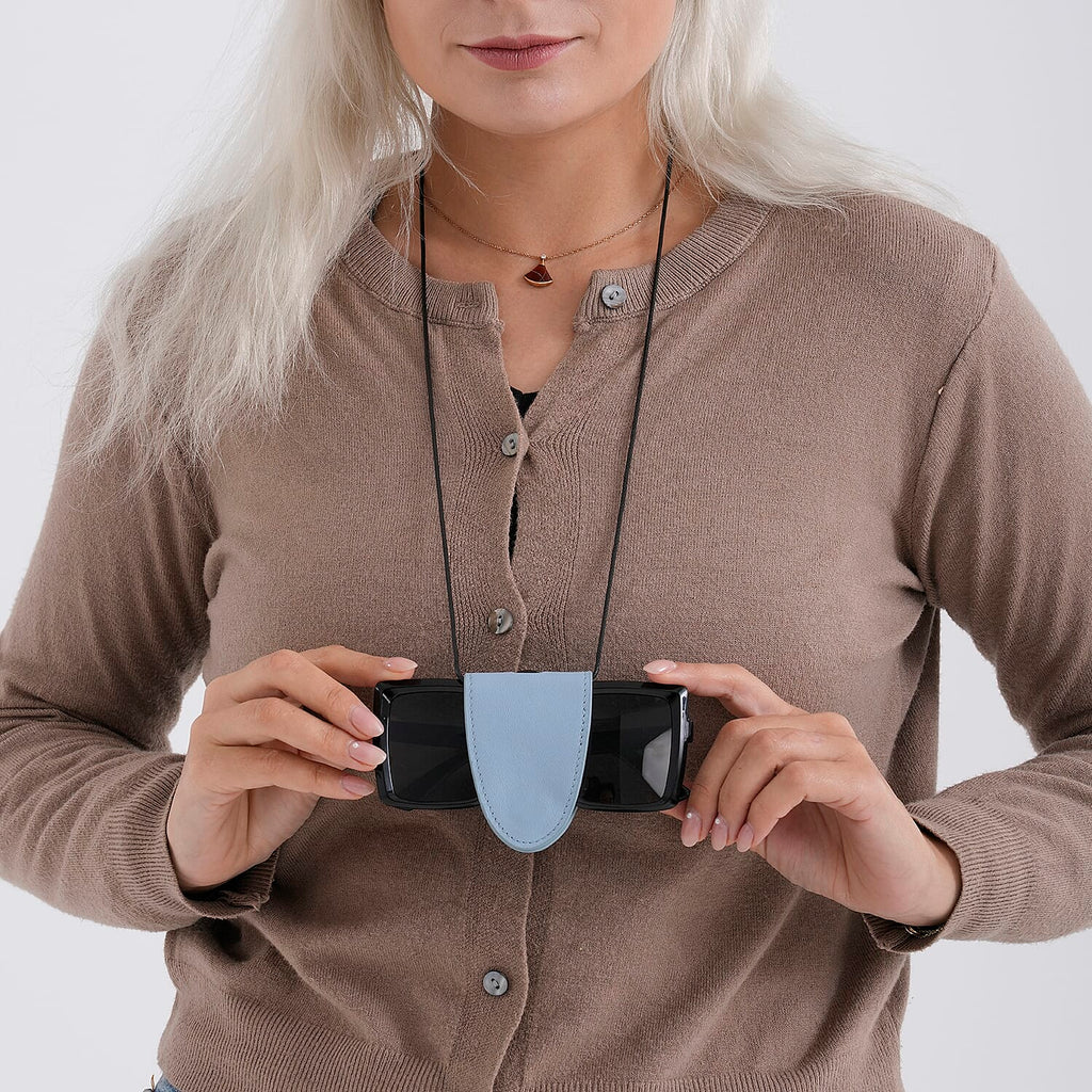 Genuine Leather Magnetic Sunglass Holder Strap - Blue