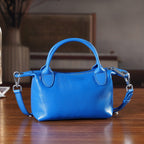 Designer Inspired Genuine Leather Mini Crossbody Bag Wth Top Handle (Size - One Size) - Blue