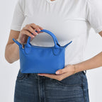 Designer Inspired Genuine Leather Mini Crossbody Bag Wth Top Handle (Size - One Size) - Blue