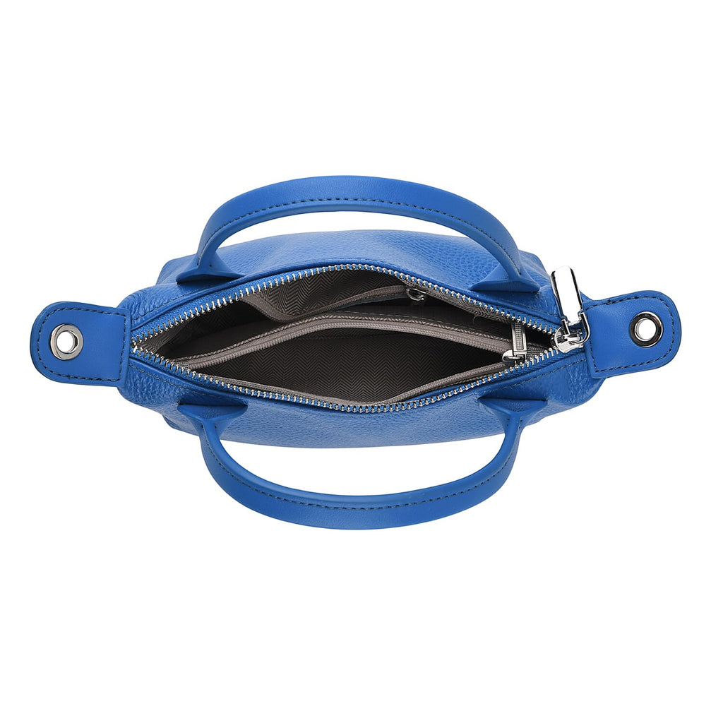 Designer Inspired Genuine Leather Mini Crossbody Bag Wth Top Handle (Size - One Size) - Blue
