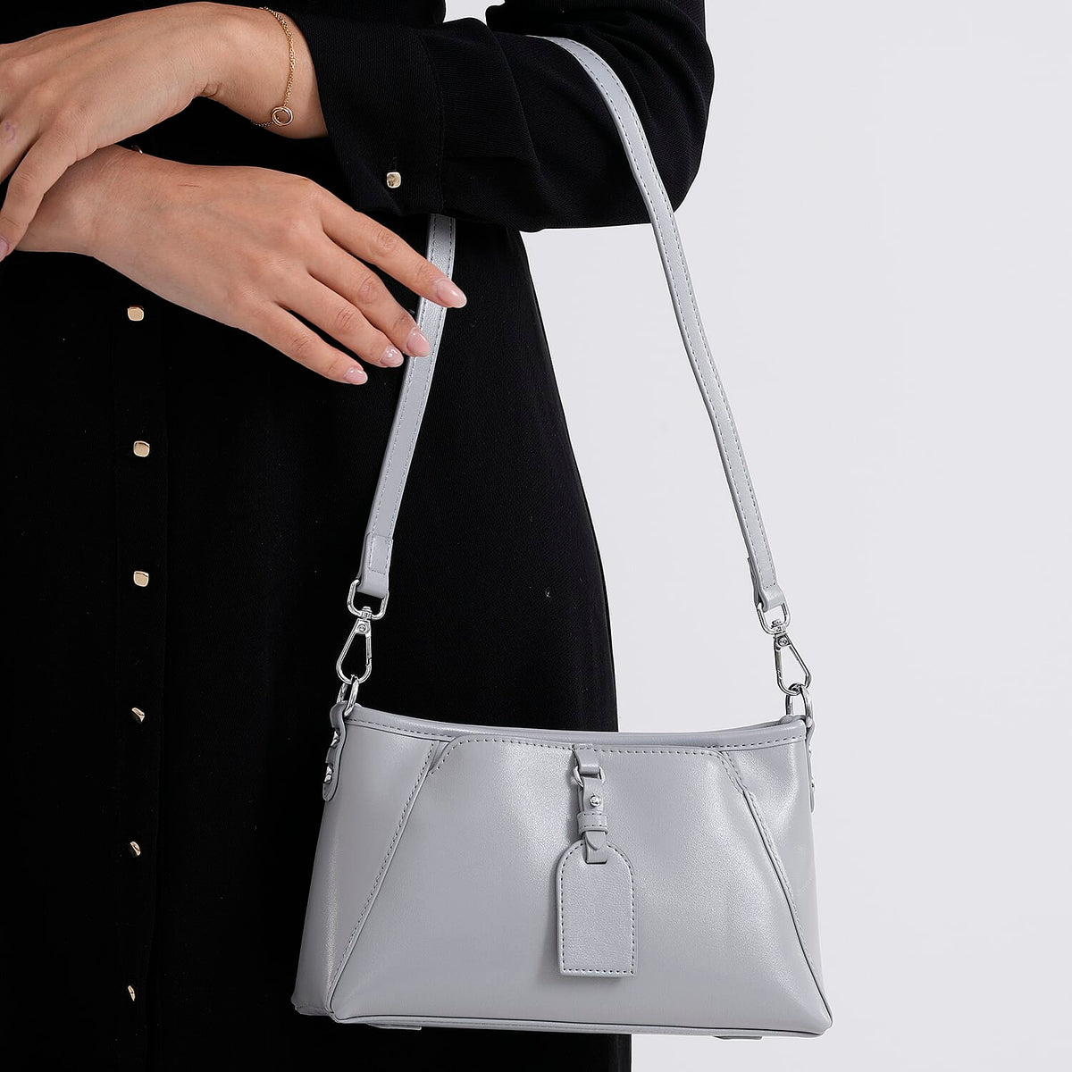 Limited Edition Designer Inspired - Premium Leather Shoulder Bag with Dual Interchangeable Straps - Light Grey 8419392 4