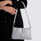 Limited Edition Designer Inspired - Premium Leather Shoulder Bag with Dual Interchangeable Straps - Light Grey
