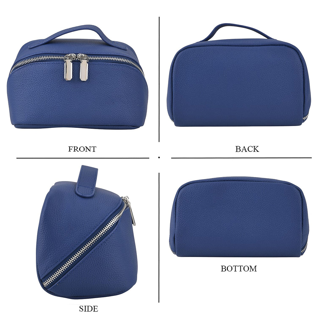 Genuine Leather Luxury Compact Cosmetic Travel Bag - Blue