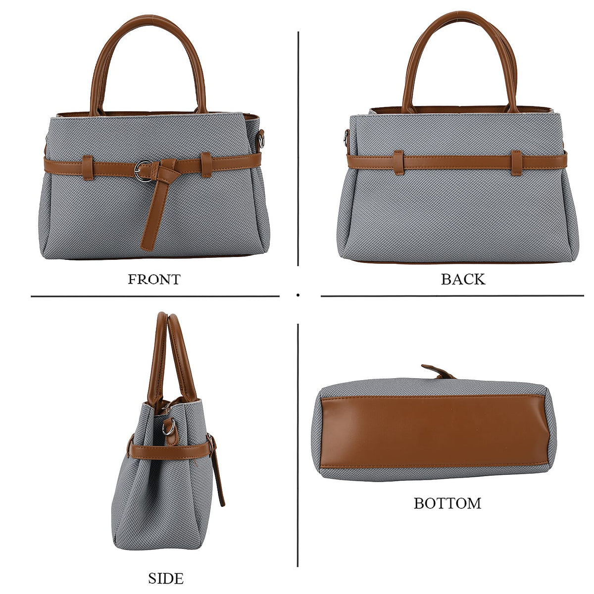 Designer Inspired Satchel-Style Handbag with Belt Detail - Blue V32523658 5