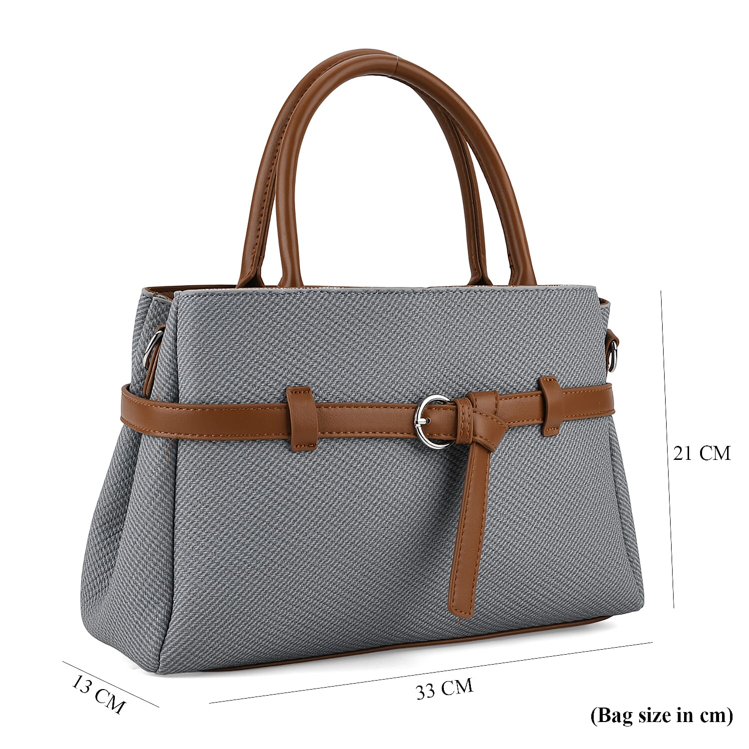 Designer Inspired Satchel-Style Handbag with Belt Detail - Blue V32523658 9
