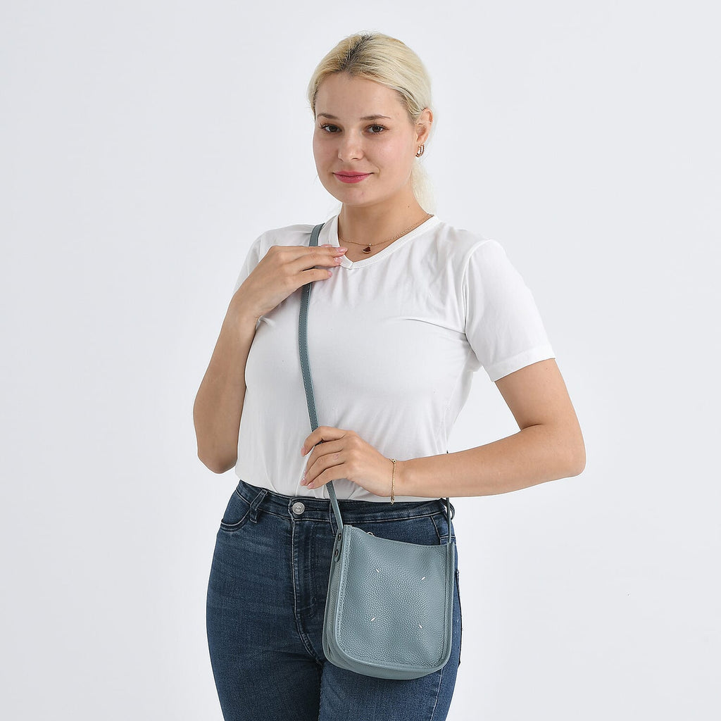 Genuine Leather Crossbody Bag - Pastel Light Teal