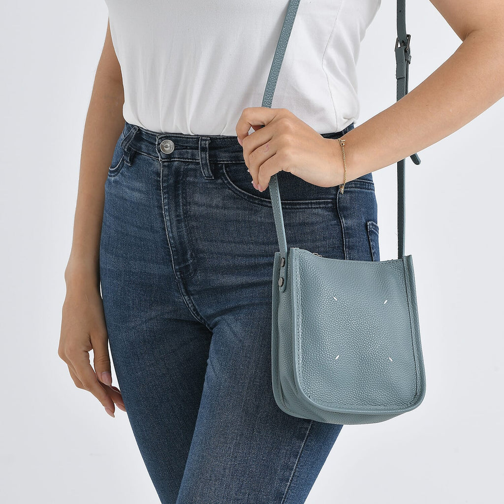 Genuine Leather Crossbody Bag - Pastel Light Teal