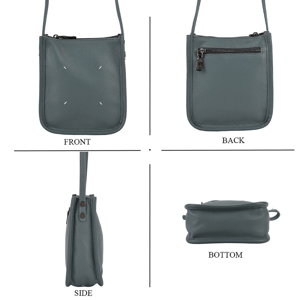 Genuine Leather Crossbody Bag - Pastel Light Teal