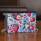 Designer-Inspired RFID-Protected Strawberry Print Shoulder Bag with a Chain Strap - Blue