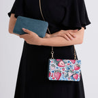Designer-Inspired RFID-Protected Strawberry Print Shoulder Bag with a Chain Strap - Blue