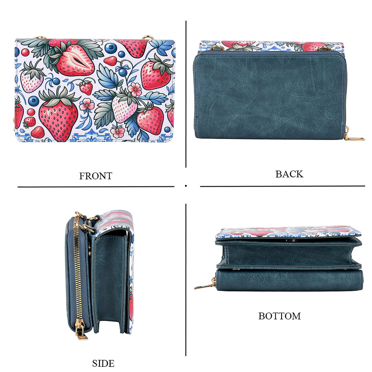 Designer-Inspired RFID-Protected Strawberry Print Shoulder Bag with a Chain Strap - Blue V32514998 5