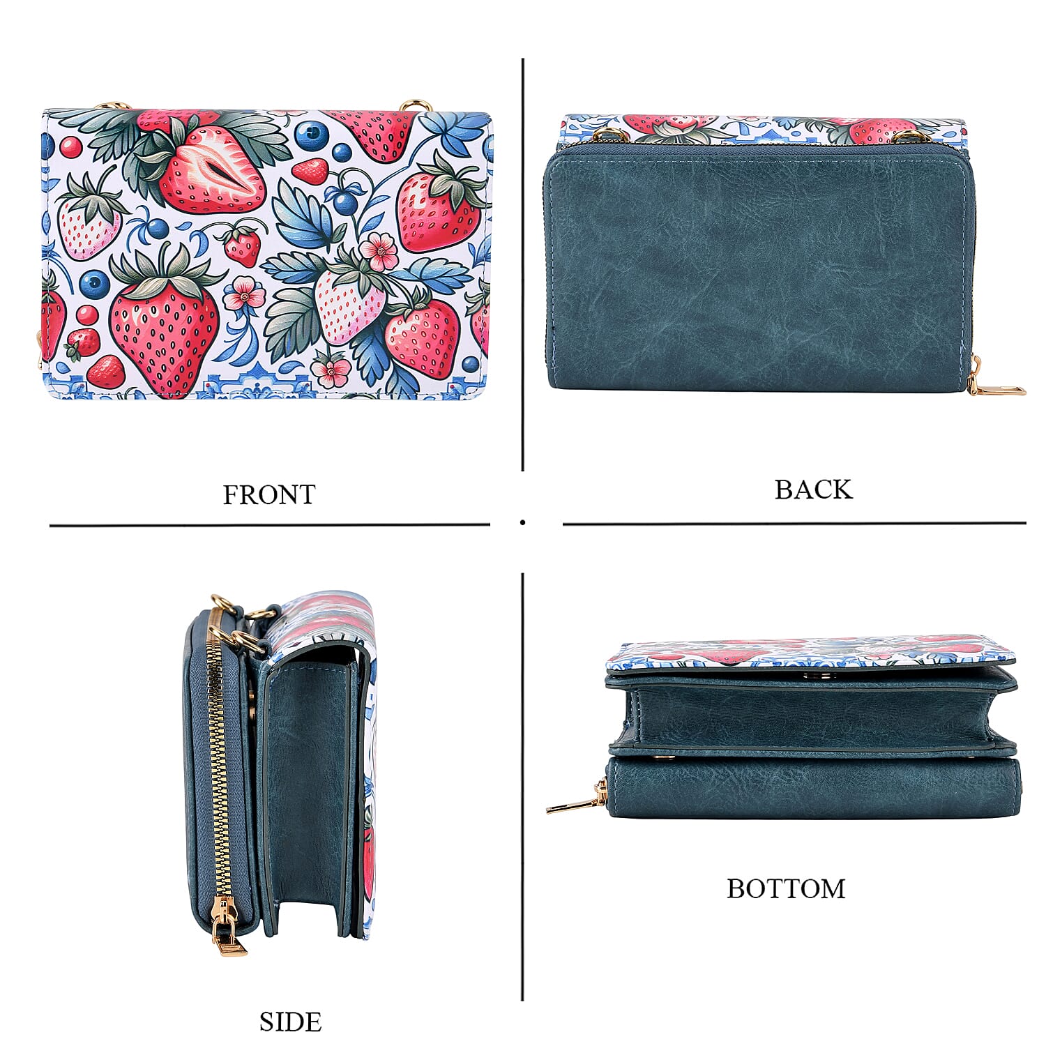 Designer-Inspired RFID-Protected Strawberry Print Shoulder Bag with a Chain Strap - Blue V32514998 5