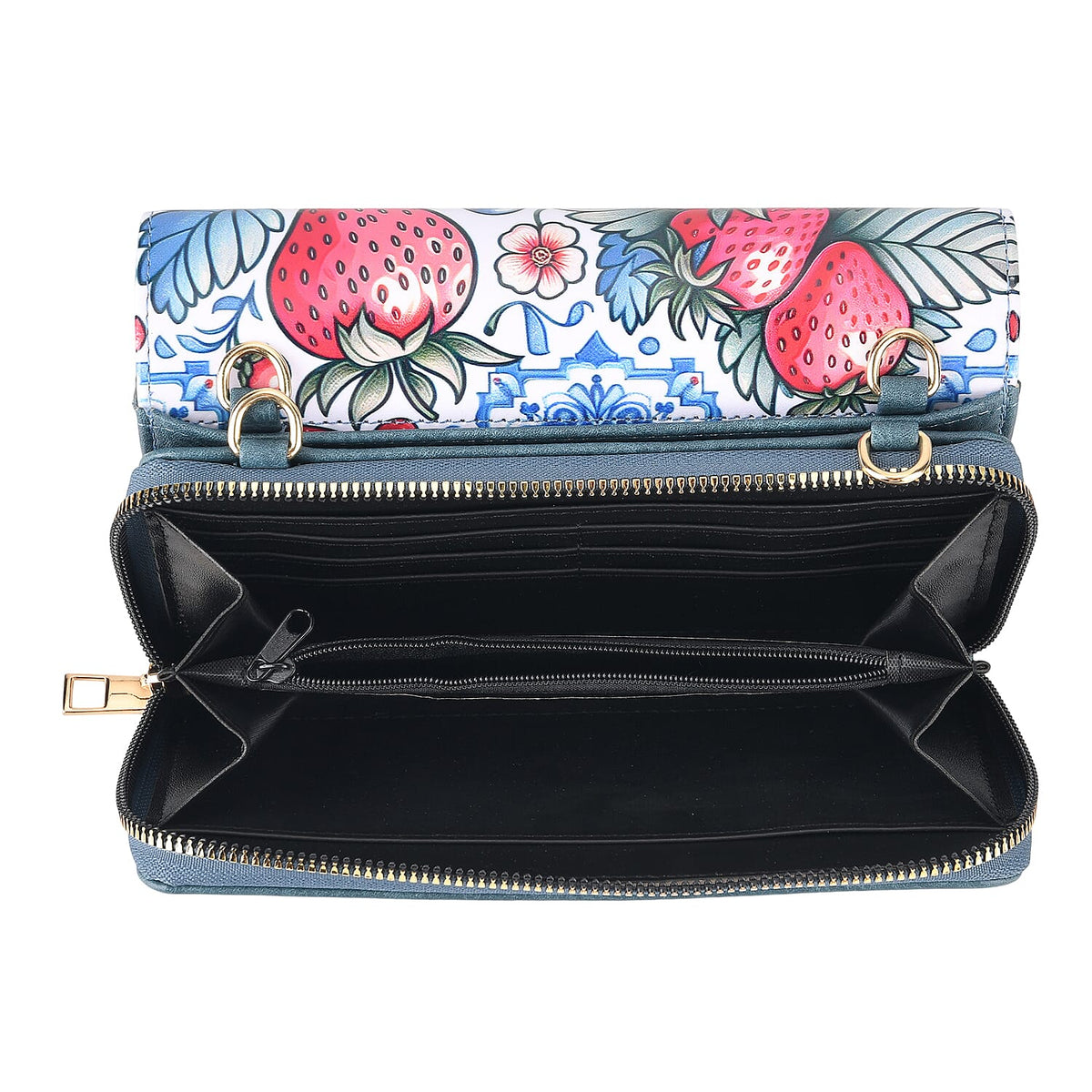 Designer-Inspired RFID-Protected Strawberry Print Shoulder Bag with a Chain Strap - Blue V32514998 8