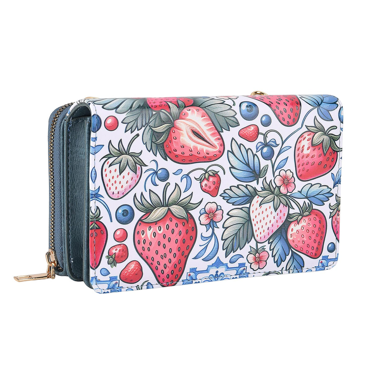Designer-Inspired RFID-Protected Strawberry Print Shoulder Bag with a Chain Strap - Blue V32514998 10
