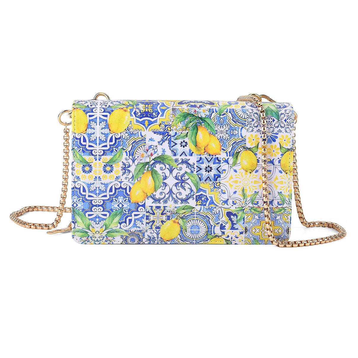 Designer-Inspired RFID-Protected Lemon Print Shoulder Bag with a Chain Strap - Blue 8480562 0