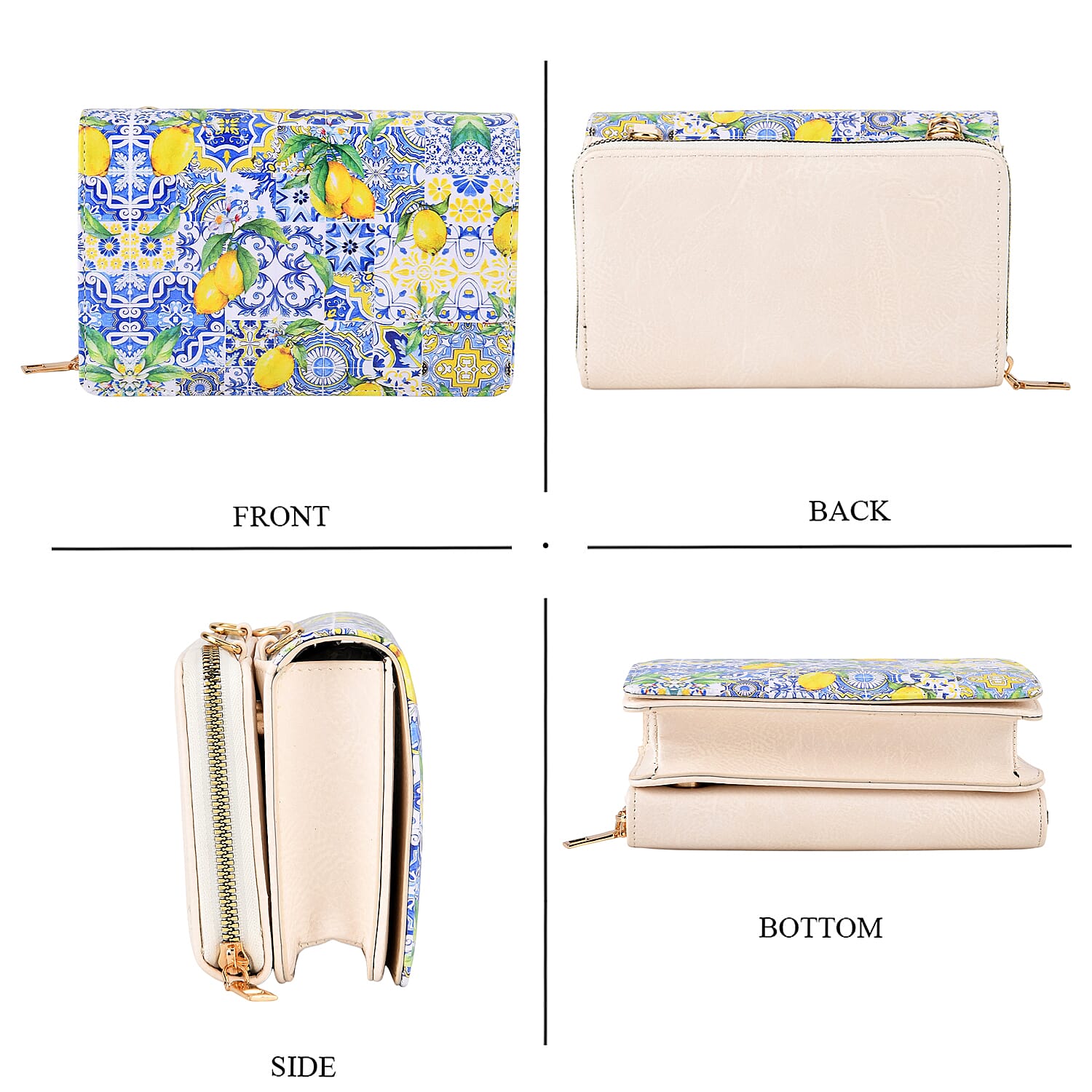 Designer-Inspired RFID-Protected Lemon Print Shoulder Bag with a Chain Strap - Blue 8480562 5