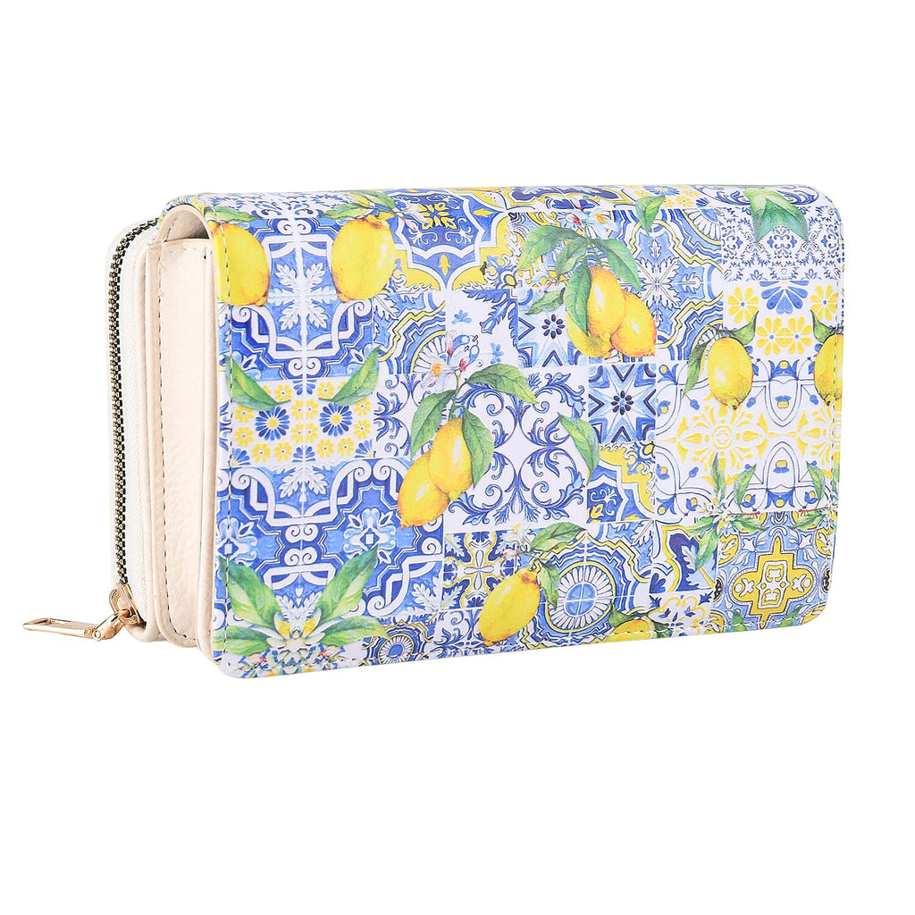 Designer-Inspired RFID-Protected Lemon Print Shoulder Bag with a Chain Strap - Blue
