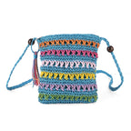 Multi-Colour Striped Crochet Messenger Crossbody Bag - Blue