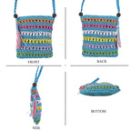 Multi-Colour Striped Crochet Messenger Crossbody Bag - Blue