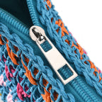 Multi-Colour Striped Crochet Messenger Crossbody Bag - Blue