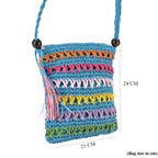 Multi-Colour Striped Crochet Messenger Crossbody Bag - Blue