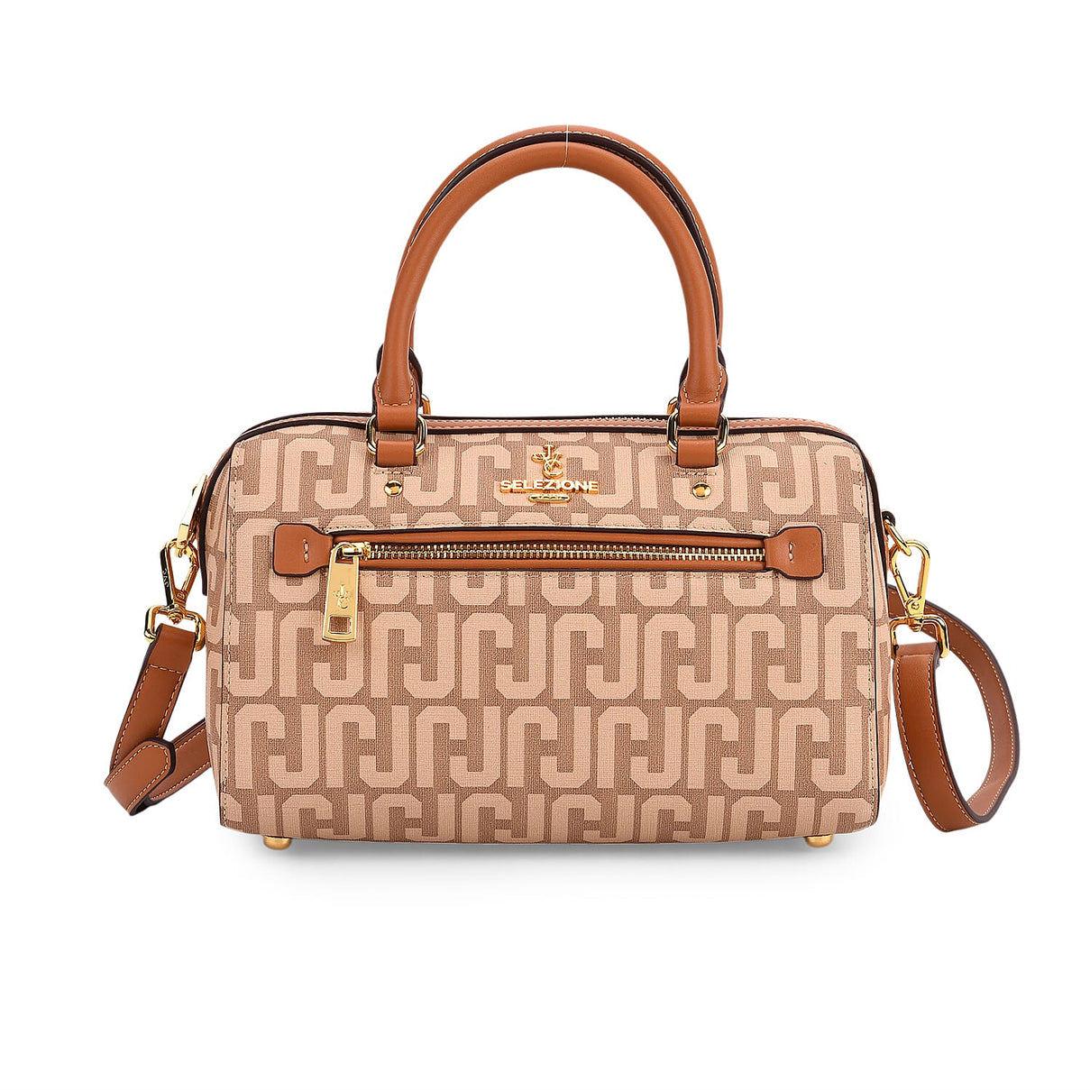 JVC-Style Logo Print Elegant Sling Bag with Detachable Shoulder Strap - Brown with Beige V32491566 0