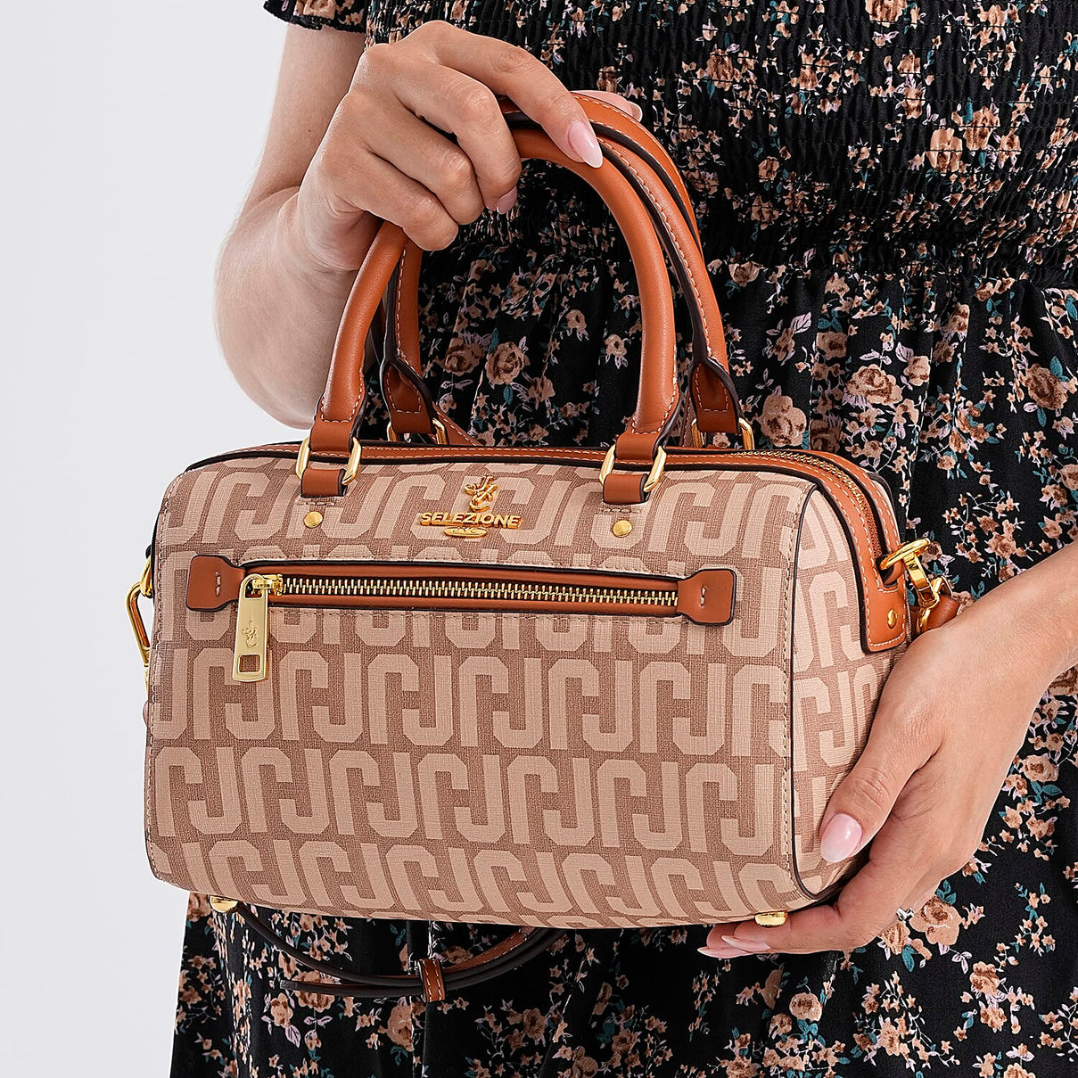 JVC-Style Logo Print Elegant Sling Bag with Detachable Shoulder Strap - Brown with Beige V32491566 3