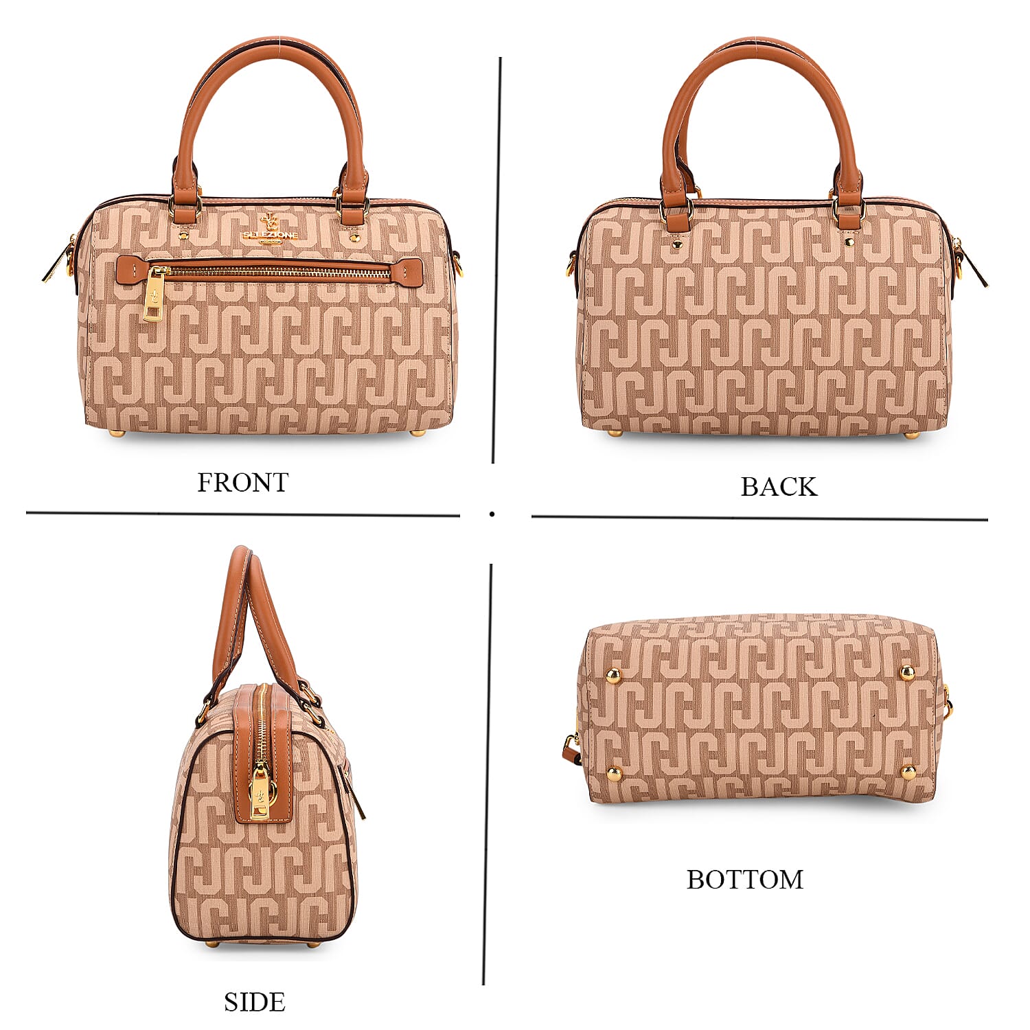 JVC-Style Logo Print Elegant Sling Bag with Detachable Shoulder Strap - Brown with Beige V32491566 4