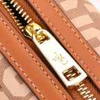 JVC-Style Logo Print Elegant Sling Bag with Detachable Shoulder Strap - Brown with Beige