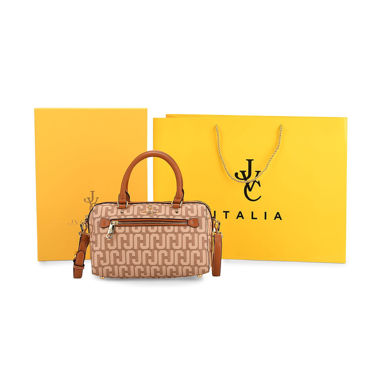 JVC-Style Logo Print Elegant Sling Bag with Detachable Shoulder Strap - Brown with Beige V32491566 8