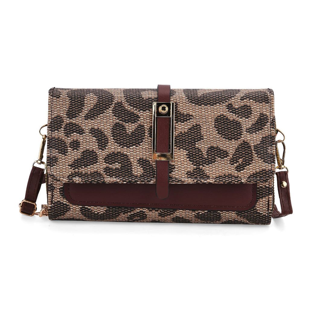 DESIGNER INSPIRED Leopard Print Clutch Handbag - Brown