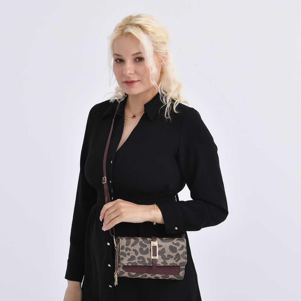 DESIGNER INSPIRED Leopard Print Clutch Handbag - Brown