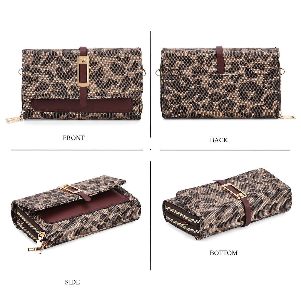 DESIGNER INSPIRED Leopard Print Clutch Handbag - Brown
