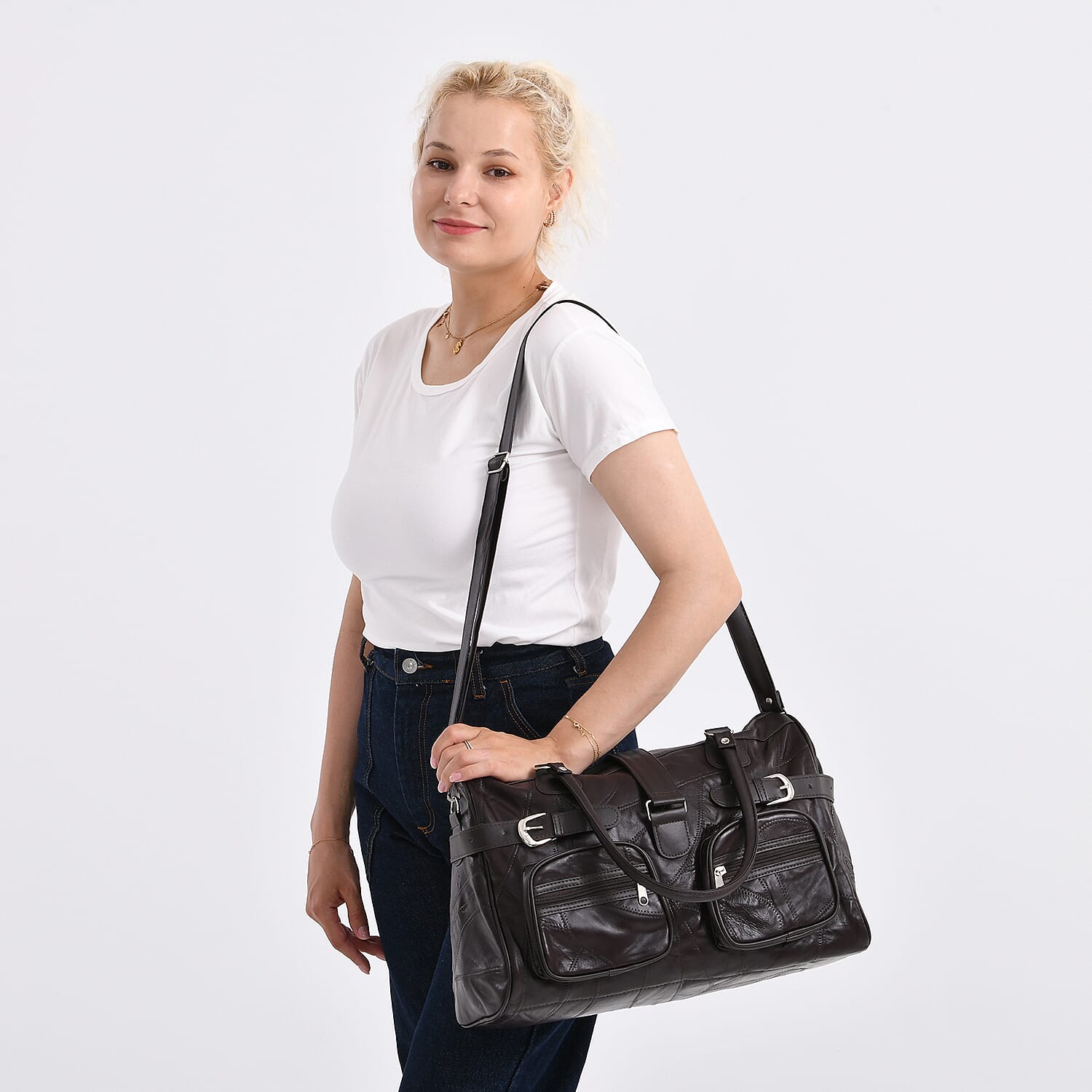 Genuine Leather Multi-Pocket Handbag - Everyday Lifestyle Bag - Brown 8099159 2